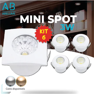 Kit 6 Mini Spot Led 3W Quadrado | Redondo Embutir Gesso Direcional GM Cor Branca | Amarela