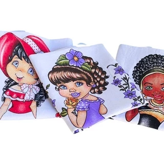 Pano Para Fazer Saia De Crochê Bonecas 5 Peças Tamanho Grande 45x70 Kit Estampado Bonequinha