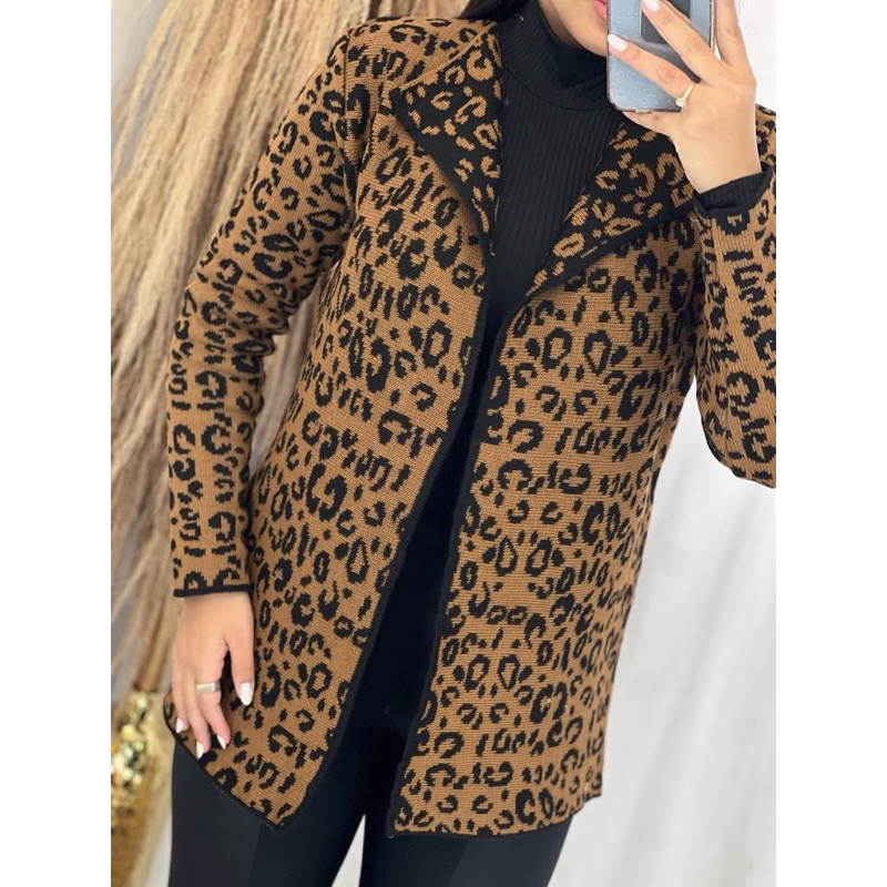 Cardigan Casaco Tricot Animal Print Onçinha Super quente Moda
