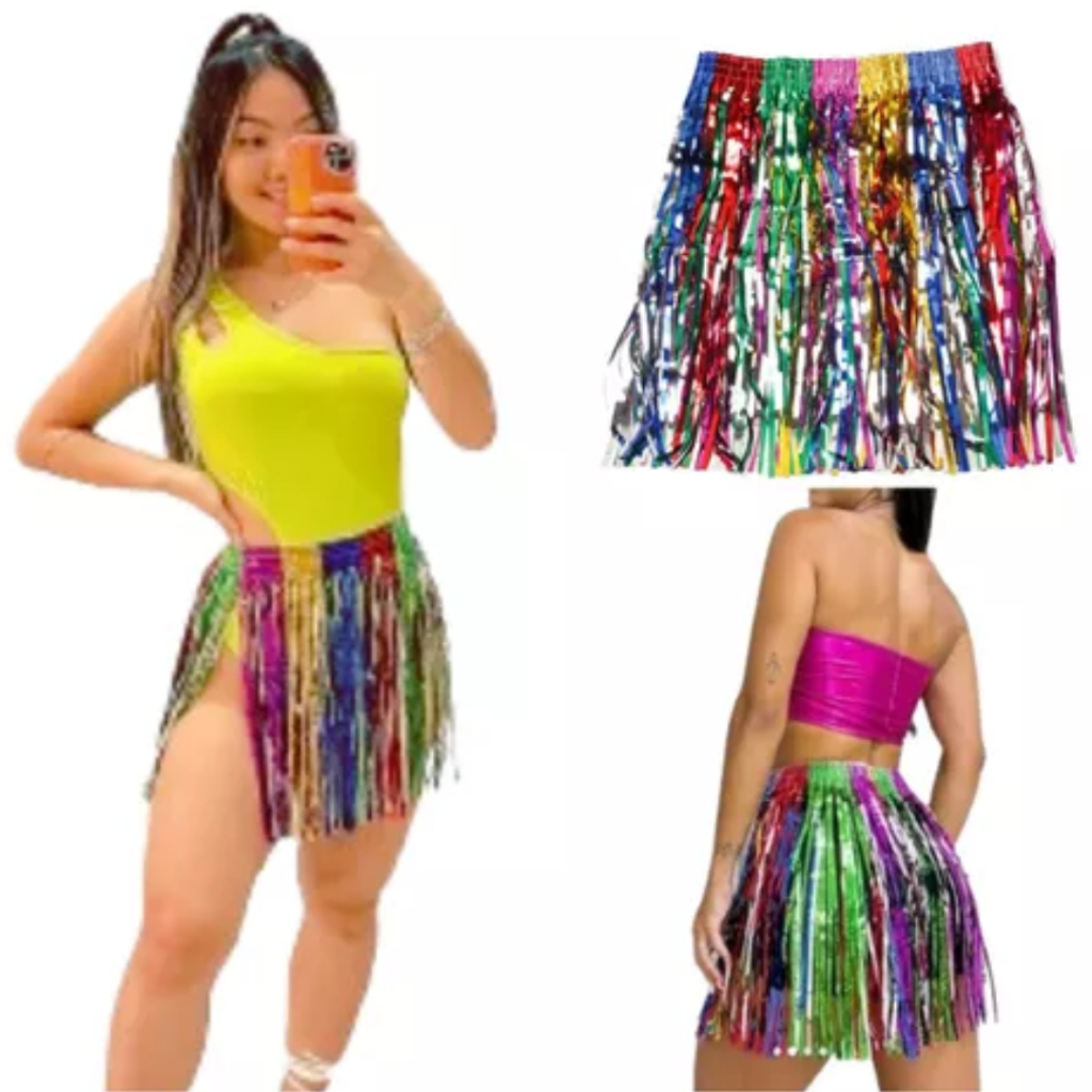 Saia Metalizada Carnaval Fita Franja Metálica Carnaval Bloquinho ...