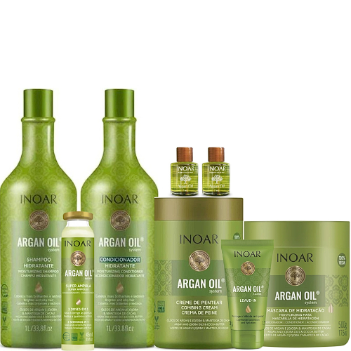 KIT INOAR ARGAN SH1L+COND1L+MÁSCARA 500G+CREME DE PENTEAR 1KG+AMPOLA ...