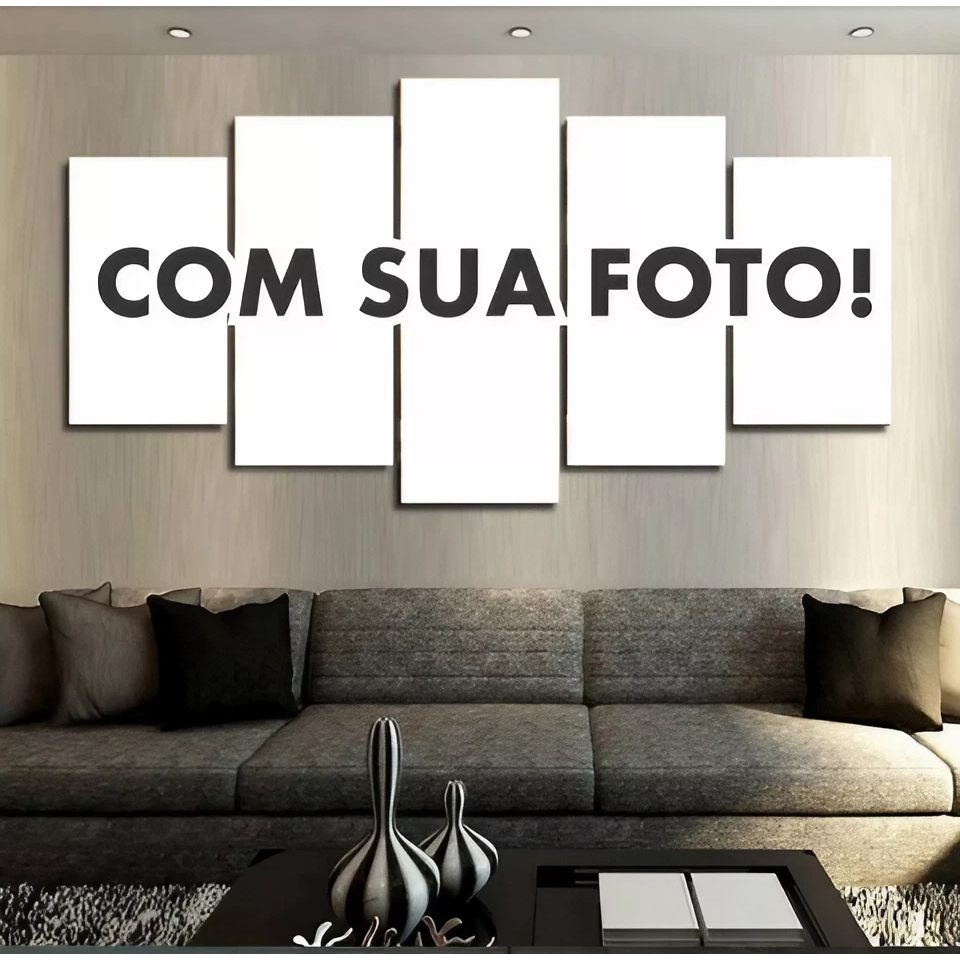Quadro Personalizado - COM SUA FOTO 80X50 cm 5 Peças Decorativo