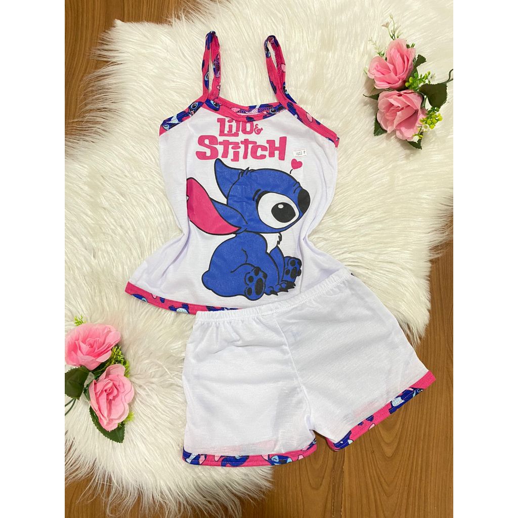 Pijama Baby Doll Alça Básico Personagem Lilo Stitch Disney - Roupa De ...