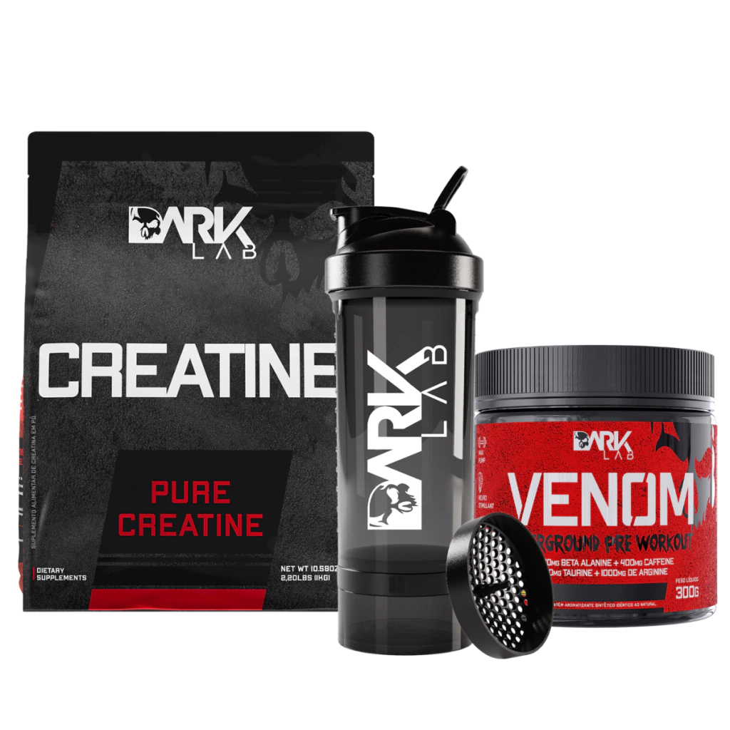KIT Creatina Monoidratada 100% Pura 1kg + Venom Pré Workout 300g + Coqueteleira Premium 700ml – Dark Lab
