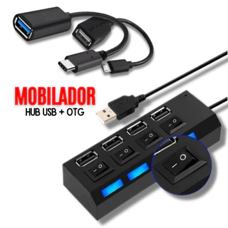 Usb Hub 4 Portas Interruptor e Led + Cabo Otg Adaptador Tipo c / Micro Usb V8 Mobilador em Oferta na Shopee