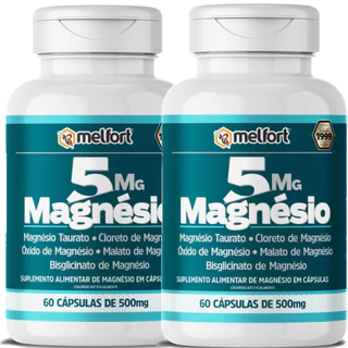 Kit 2 x 5 Magnésios Malato Taurato Óxido Bisglicinato Cloreto 120 Cáps