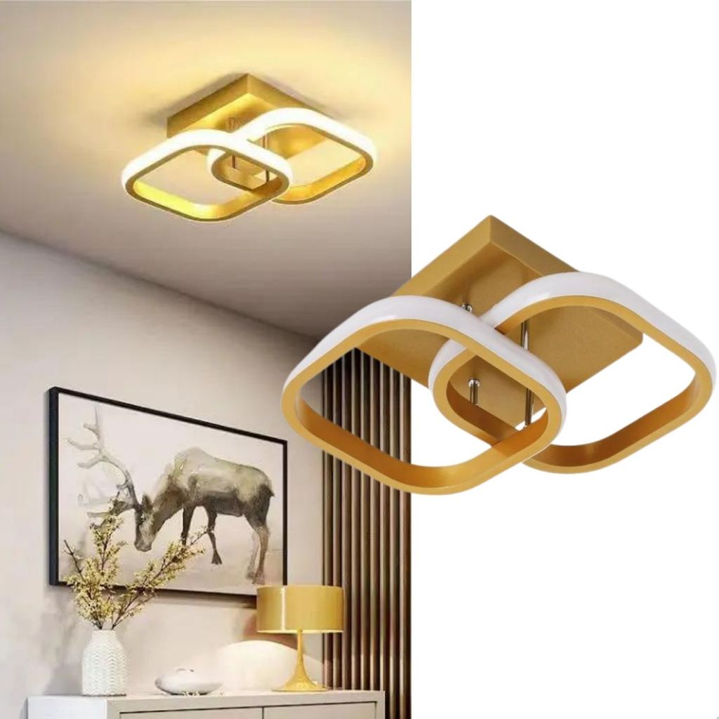 Luminária Sobrepor Plafon Quadrados Moderno 3 em 1 20w Bivolt Para Sala Quarto Cozinha Escritório Luz LED Preto Dourado