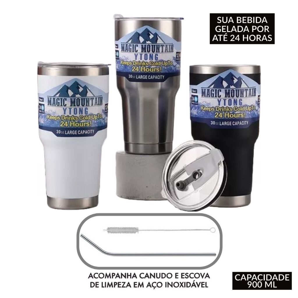 Copo Térmico Aço Inoxidável 304 Magic Mountain 900ML Camada Dupla