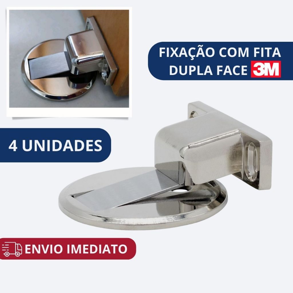 Kit 4 Prendedor Trava de Porta Magnético Slim Cromado