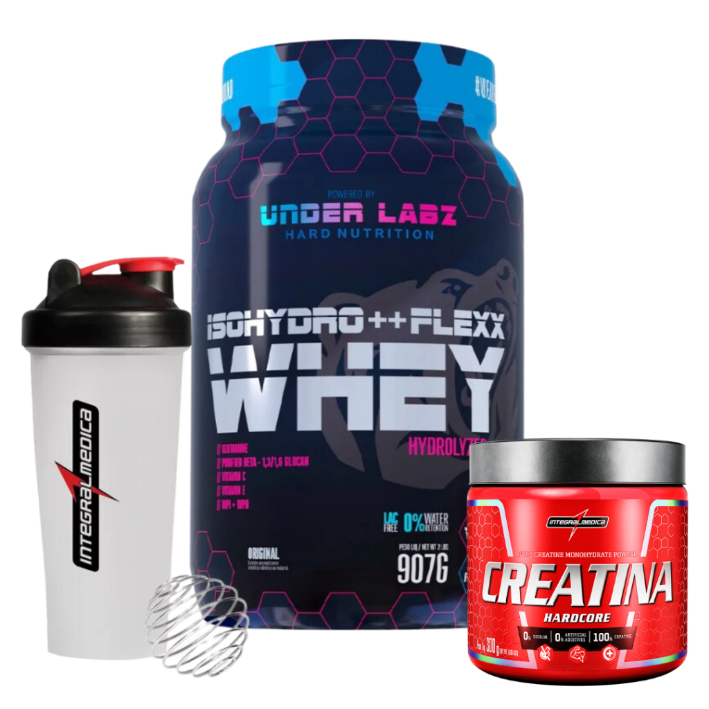 Isohydro ++ Flexx Whey 907g – Under Labz – 907g + Creatina – 300g – Integralmédica + Coqueteleira IM