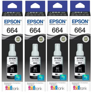 Kit 4 Tintas T664 PRETA Original L110 L120 L200 L210 L220 L300 L310 L350 L355 L365
