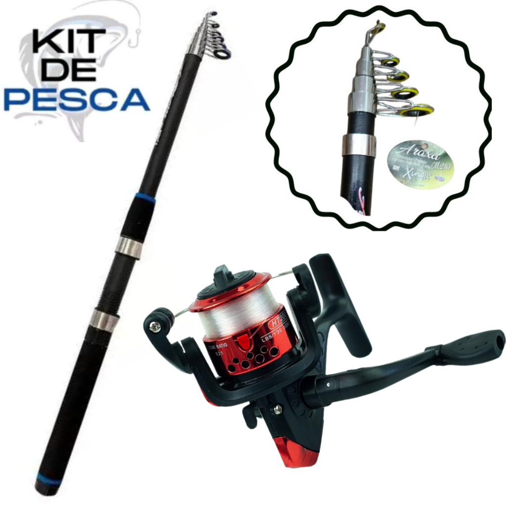 Kit de Pesca Ultra Light Vara 2,40m Molinete HT200 2 Rolamentos Linha  Monofilamento Pescaria Pesqueiro