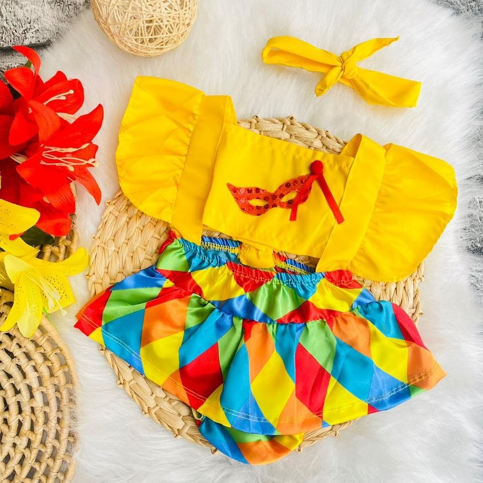 Romper Fantasia de Bebe Temático Mêsversário - Carnaval / Romper Bory Jardineira mesversário menina bebê personagens Carnaval