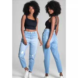 Calça sawary jeans feminina cintura alta mom jeans moda blogueira tendência Sawary jeans