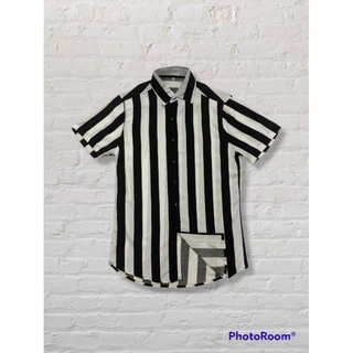 Camisa Listrada Viscose Leve Fresco Masculina Manga Curta