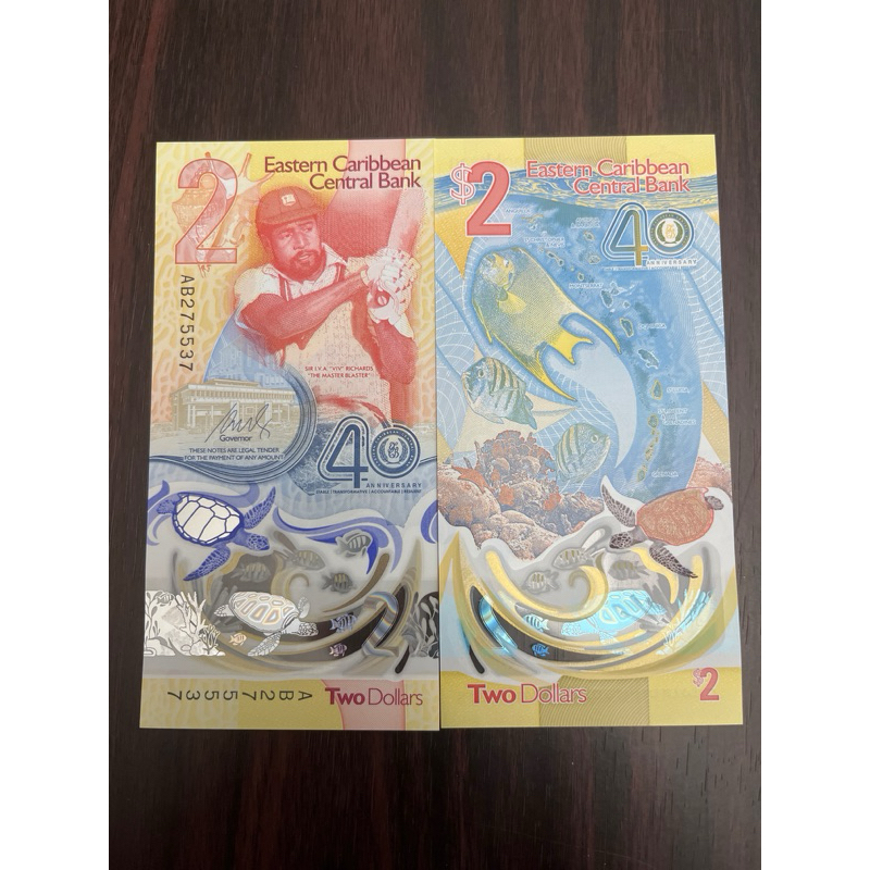 Cédula Caribe 2 EC$ - Caribe Oriental - Dólar polímero FÉ B373