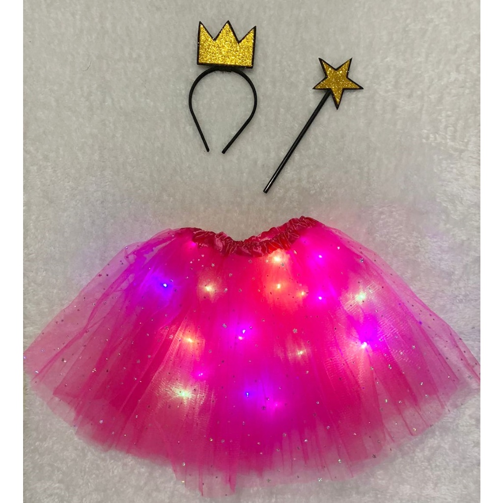 Fantasia Adulto Feminina Padrinhos Mágico com Tiara Varinha e Saia de Led |  Shopee Brasil