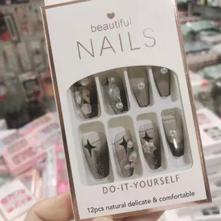 KIT 24 Unhas C/Cola Postiça Decorada Glitter Bailarina Quadrada Amendoada Francesinha Pintada Unha