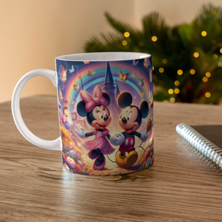 Caneca Mickey Mouse e Minnie Mouse de Cerâmica Simples Branca 325ml