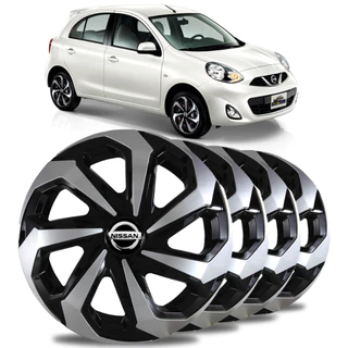 Jogo 4 Calotas Spider Aro 14 Black Silver Nissan March Versa