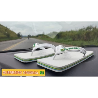 chinelo quadrado branco preto e azul japonês guerreiro original bandeira do Brasil sola borracha