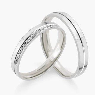 Par de Alianças de Prata950 4mm com Pedras + Anel de compromisso 925