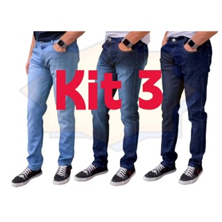 Kit 3 Calça Jeans Masculina Slim Original Elastano Lycra