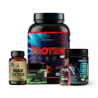Kit Whey Protein Mix 900g Pote + Pré Treino + Creatina 150g + Termogênico + Max Detox
