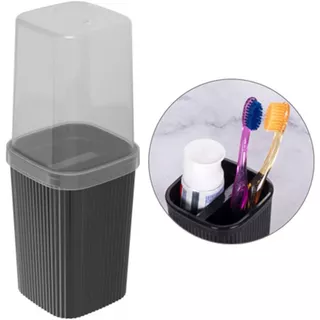 Porta Escova Dental De Pia Plástico Quadrado Com Tampa Classic Frisos Preto 380ML Plasútil ref13818