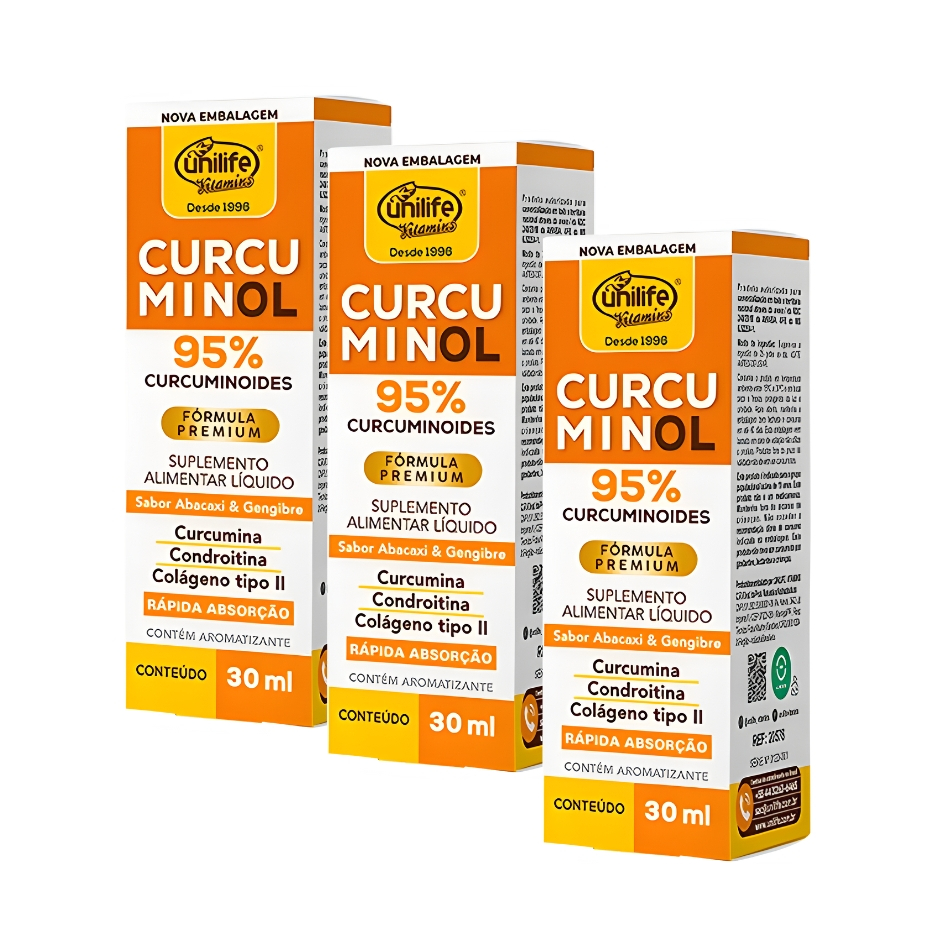 Kit C/ 3 Curcuminol 95 Curcumina + Colageno Tipo II 30ml | Shopee Brasil