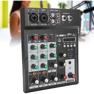 Mesa de som 4 canais, leve, com efeito de reverberação, misturador de áudio portátil com 4 canais, para gravação de música