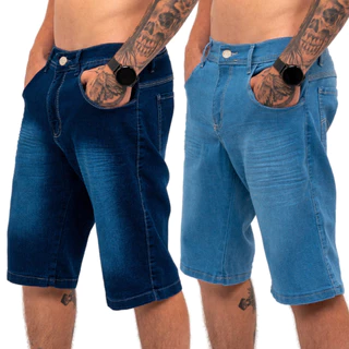 Kit 2 Bermudas Jeans Masculina Lycra Elastano