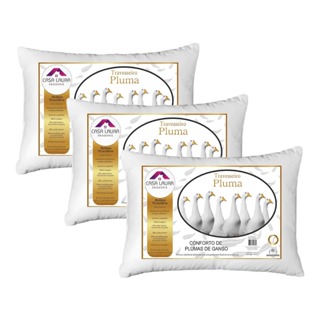Kit 3 Travesseiro Pluma de Ganso Descanso Antiacaro 70x50cm Luxo