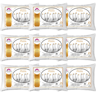 Kit 9 Travesseiro Pluma de Ganso Toque Macio Descanso Antiacaro 70x50cm Luxo