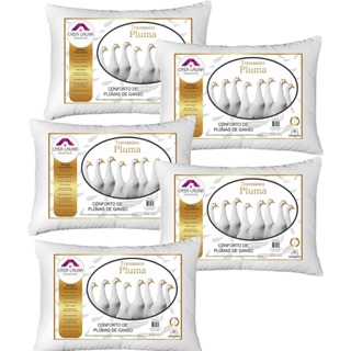 Kit 5 Travesseiro Pluma de Ganso Luxo Descanso Antiacaro 70x50cm Toque Leve