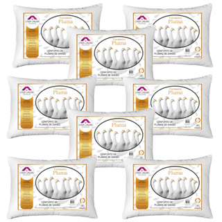 Kit 8 Travesseiro Pluma de Ganso Toque Suave Descanso Antiacaro 70x50cm Macio