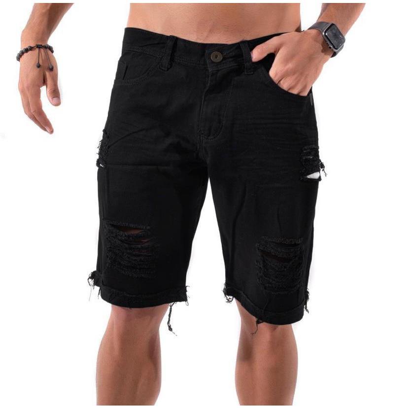 Short rasgado masculino store preto