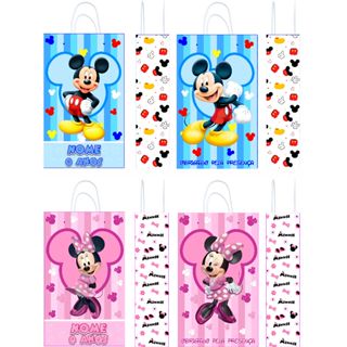 Sacolinha Personalizada Mickey ou Minnie para lembrancinhas ( enviar nome e idade logo após à compra) leia a descrição.