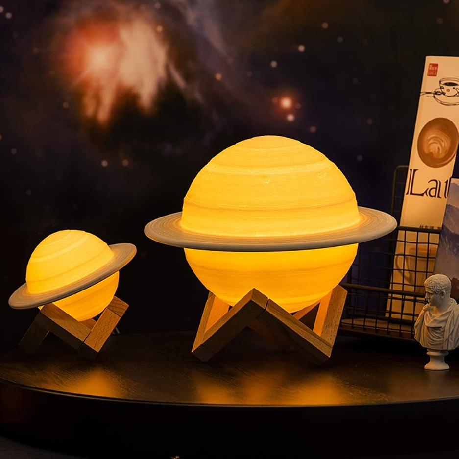 Luminária Abajur 3d 16cm Rgb Planeta Saturno