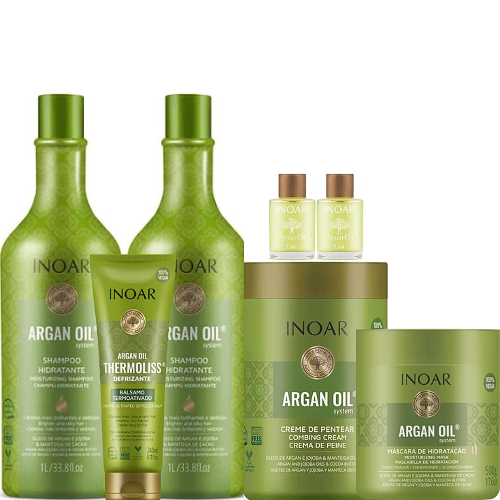 Kit Inoar Argan Oil - Shampoo 1L/Condicionador 1L/Mascara 500G/Creme de ...