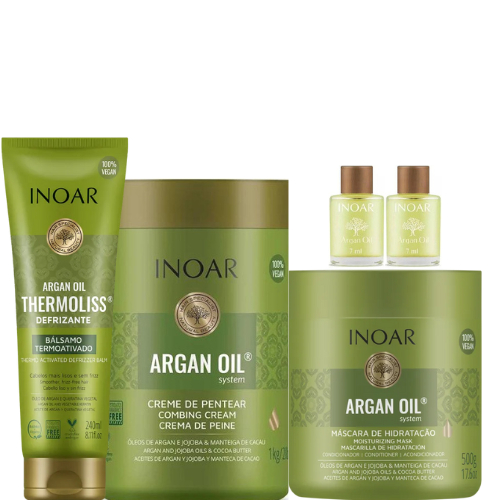 KIT INOAR ARGAN MÁSCARA 500G+CREME DE PENTEAR 1KG+DEFRIZANTE240ML ...
