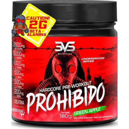 Pré Treino Prohibido 180g Com Fórmula Avançada Creatina Beta Alanina Taurina Cafeína Arginina E Palatinose