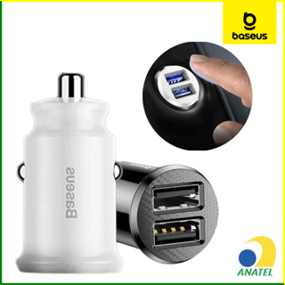 Carregador Veicular Entrada Acendedor Baseus - Mini, Discreto - Original Baseus - 5V Grain 2 Entradas USB 3.1A - Alta Durabilidade - Chip de gerenciamento inteligente, Proteção Sobrecarga e Ajuste de Corrente - Homologado Anatel