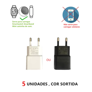 Kit 5 Fonte Usb Carregador Adaptador Tomada 5v Bivolt para Smartband Smartwatch Caixinha de som