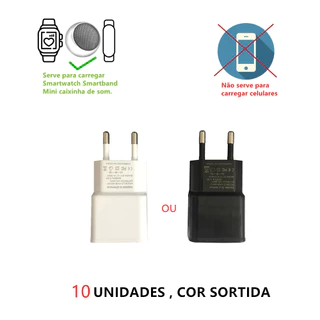 Kit 10 Fonte Usb Carregador Adaptador Tomada 5V Bivolt para Smartband Smartwatch Caixinha de som