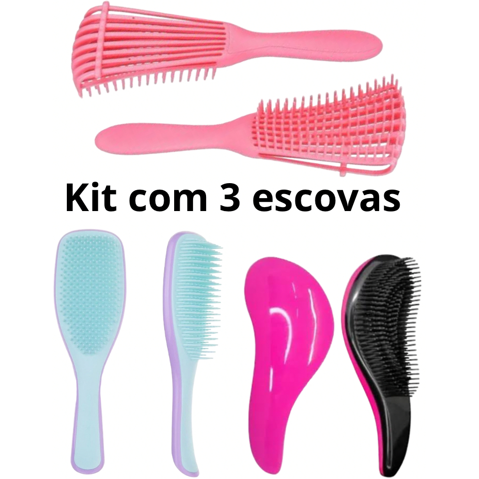 Kit com 3 Escovas de cabelos