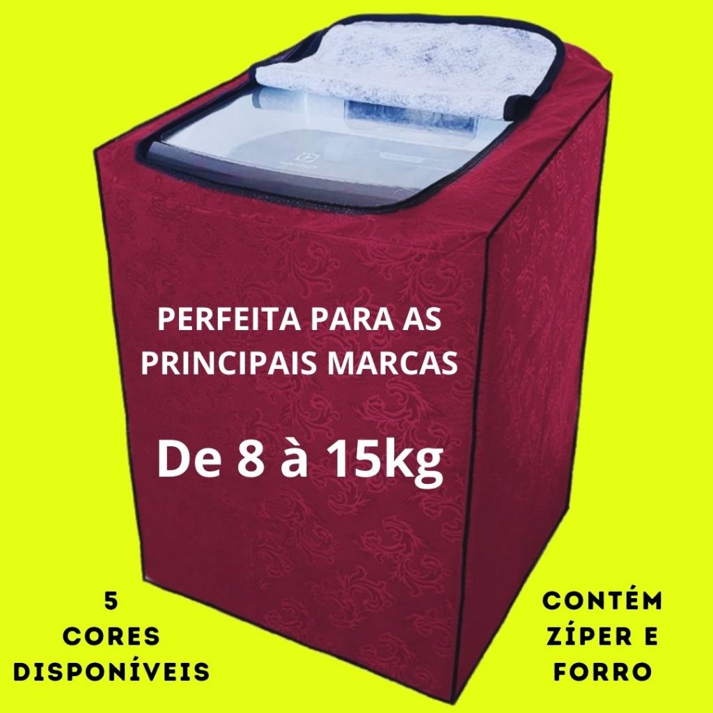 Capa Máquina de Lavar Roupas c/ Zíper, Forro e Impermeável de 8 à 15kg Brastemp, Consul, Electrolux, Colormaq