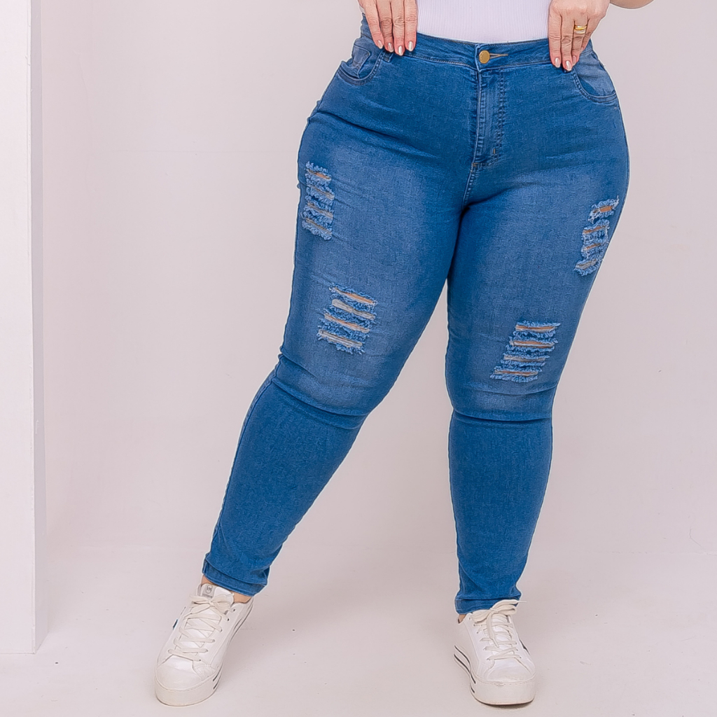 Calça Feminina Jeans Plus Size Cintura Alta