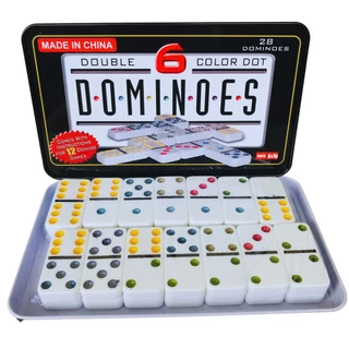 Jogo Dominó Profissional de Osso Com 28 Peças Colorida Resistente Grosso e Estojo de metal Luxo