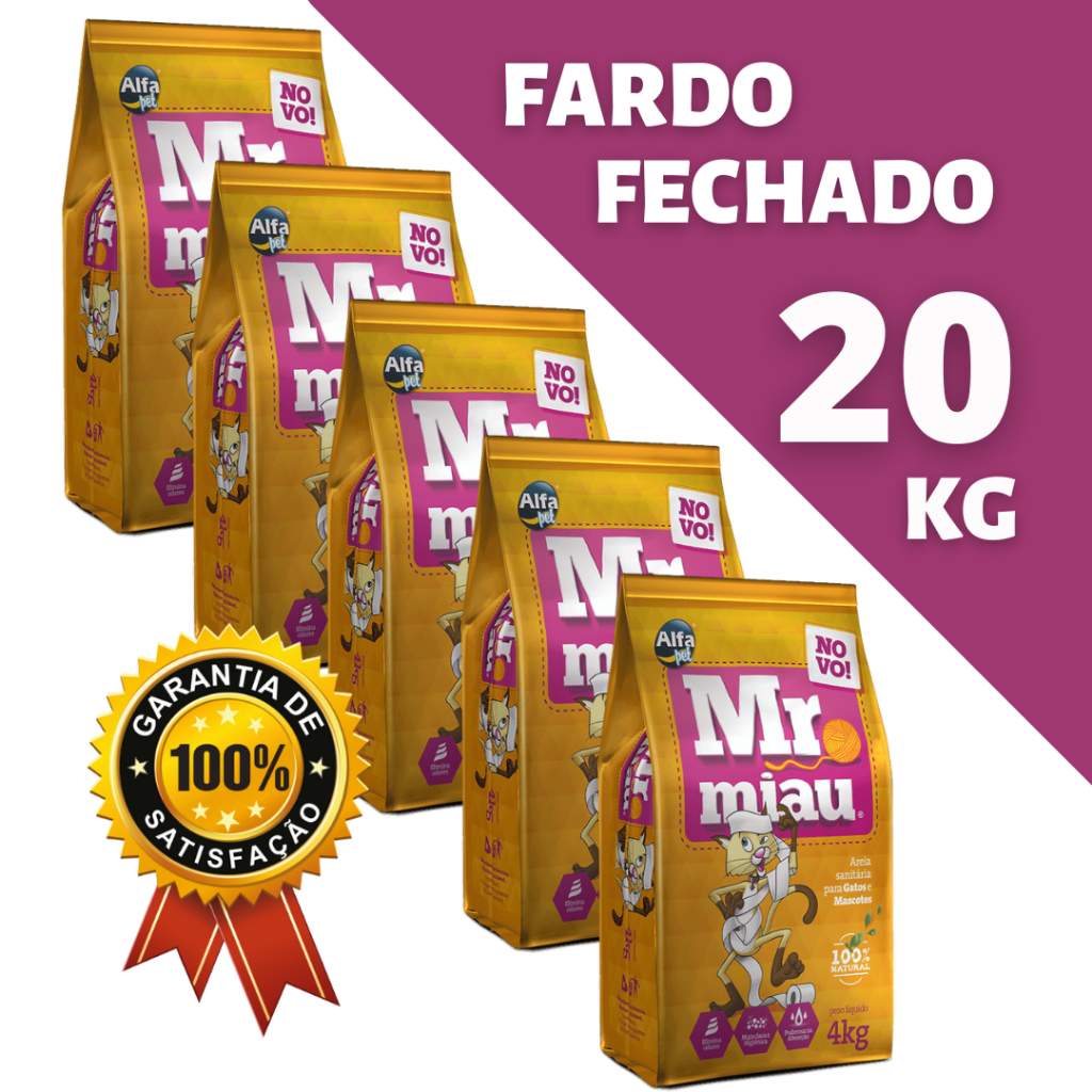 20 kg de Areia Sanitária Higiênica Mr Miau Alfapet Para Gatos